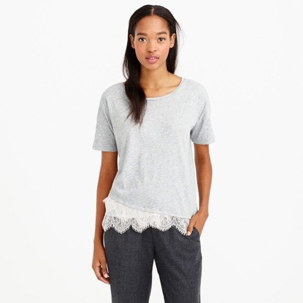 J. Crew lace trim gray t-shirt